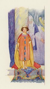 A nép ismét azt kiáltotta: "Isten óvja a királyt!". (színes litográfia) alkotó: Harry George Theaker
