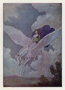 Bellerophon és ezüstszárnyú lova (színes litográfia) alkotó: Harry George Theaker