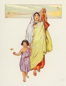 Hágár és Izmael kiment a pusztába (színes litográfia) alkotó: Harry George Theaker