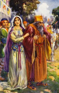 "Meglátta Izsákot, a zsidót és szépséges lányát, Rebekát" (színes litográfia) alkotó: Harry George Theaker