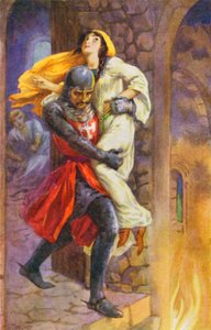 "Megragadta és kivitte a lakásból" (színes litográfia) alkotó: Harry George Theaker
