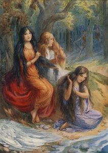 Hladgrun, Olrun és Alvit, a "Wayland, a kovács" című filmből (színes litográfia)