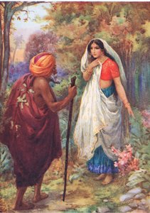"Pihenhetek egy kicsit ezen a kellemes helyen. Ráma és Szítá kalandjaiból, illusztráció a "Childrens Stories from Indian Legends" című kötetből, 1930-as évek (színes litográfia). alkotó: Harry George Theaker