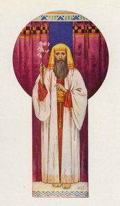 Mózes felemelte a pálcákat (színes litográfia) alkotó: Harry George Theaker