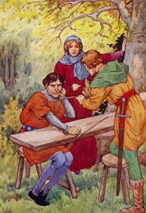 "Most pedig, seriff, írja a saját nevét a nyílvessző szárára" (színes litho) alkotó: Harry George Theaker