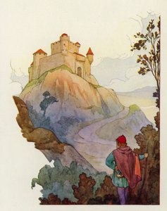 A magaslaton állt Evil Hold, Isambart nagy vára, ahonnan rettentően uralkodott az egész környező ország felett (színes litográfia). alkotó: Harry George Theaker