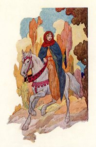 Guinevere hercegnő lovagol (színes litográfia) alkotó: Harry George Theaker