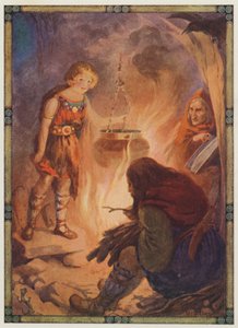 "Mindent úgy talált, ahogyan lennie kell", Taliesin (színes litográfia) alkotó: Harry George Theaker