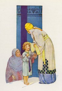 A legnagyobb ajándék a kisfia, Sámuel volt (színes litográfia). alkotó: Harry George Theaker