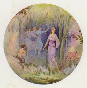 Az erdei nimfák, akik a napfényben és a holdfényben táncoltak (színes litográfia) alkotó: Harry George Theaker