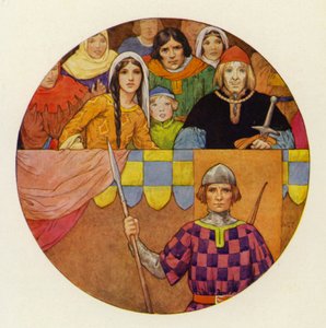 A lovagok és hölgyek ragyogó gyülekezete volt a tribünön (színes litográfia). alkotó: Harry George Theaker