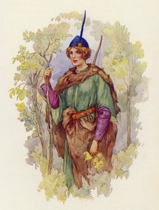 Nem volt olyan szép és szerető feleség egész Középföldön, mint amilyen Marian szobalány volt Robin Hoodnak (színes litográfia). alkotó: Harry George Theaker