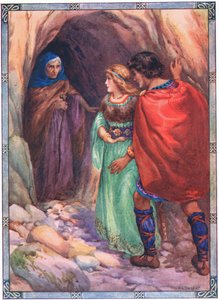 Egy tengerparti barlanghoz érkeztek (Diarmud és Grania) (színes litográfia) alkotó: Harry George Theaker