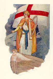 Egy kereszt alatt egy férfi állt és nézett (színes litográfia) alkotó: Harry George Theaker