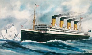 A Titanic (1912) személyszállító hajó útban az Atlanti-óceán északi részén, jéghegyek mellett halad el. alkotó: Harry J. Jansen
