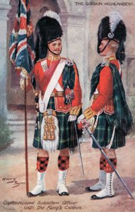 Gordon Highlanders, kapitány és altiszt, a király színeivel (színes litho)