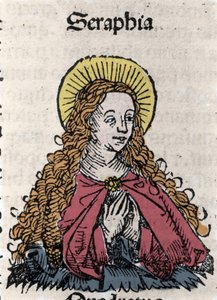 Szent Szerafia (Serapia) (Szíriai Szerafia), a 2. századi keresztény mártír portréja. Hartmann Schedel „” Nürnbergi krónikáiból” című könyvből