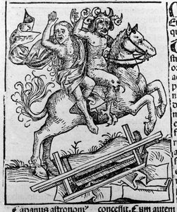 A király, a boszorkány és a Berkeley varangy, Malmesbury William „” A démonok által a koporsóból exhumált Berkeley boszorkány ábrázolása”” Hartmann Schedel metszet „” Liber chronicarum”” Nürnberg 1493