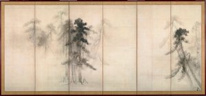 ""fenyők"" Tinta papíron, Tohaku Hasegawa (1539-1610) 16. század Mérete 156x356 cm Japán Tokiói Nemzeti Múzeum