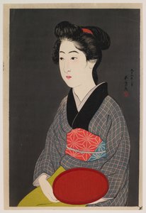 Pincérnő tálcát tartva (Onao, a kiotói Matsuyoshi Inn szobalányának portréja) alkotó: Hashiguchi Goyô
