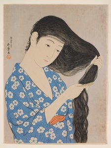 Haját fésülködő nő alkotó: Hashiguchi Goyô