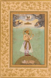 Shah Jahan császár áll egy földgömbön.