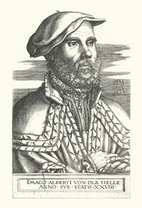 Albert van der Helle portréja (metszet) alkotó: Heinrich (after) Aldegrever