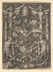 Egy kandeláber groteszk terv denevérrel a közepén, 1550. alkotó: Heinrich Aldegrever