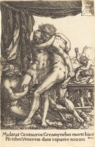 Herkules, aki megakadályozza a kentaurokat a hippodámiai megerőszakolástól, 1550. alkotó: Heinrich Aldegrever