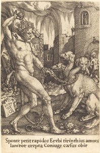 Herkules és Cerberus, 1550. alkotó: Heinrich Aldegrever