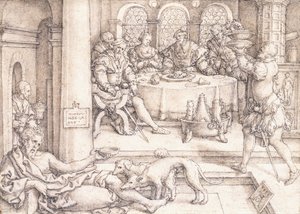 Lázár morzsákért könyörög a búvárasztalról, 1552 alkotó: Heinrich Aldegrever