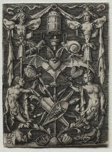 Dísz design denevérrel a közepén alkotó: Heinrich Aldegrever