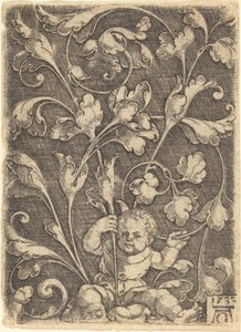 Tekercses dísz ülő gyermekkel, 1532. alkotó: Heinrich Aldegrever