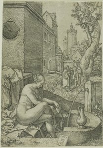 Susanna meglepődik az öregek által, a Susanna történetéből alkotó: Heinrich Aldegrever