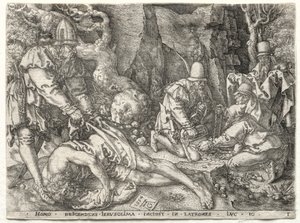 Példabeszéd az irgalmas szamaritánusról: A rablók megtámadják az utazókat, 1554. alkotó: Heinrich Aldegrever