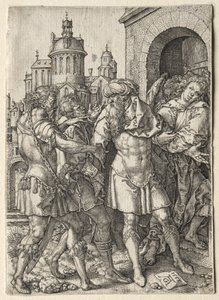 Lót története: A tétel megakadályozza a szodomitákat az erőszaktól, 1555. alkotó: Heinrich Aldegrever