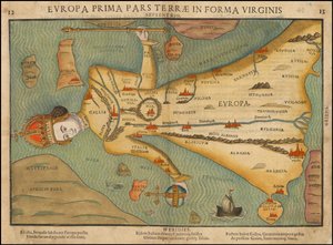 1580-as évekbeli antropomorf Európa-térkép Heinrich Büntingtől