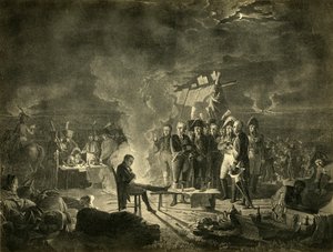 Napóleon bivakja a wagrami csatamezőn 1809. július 5-ről 6-ra virradó éjszaka. alkotó: Heinrich Guttenberg