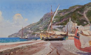 Amalfi, halászhajók a tengerparton / H.Hermanns akvarellje alkotó: Heinrich Hermanns