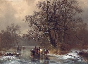 Favágók egy befagyott vízi úton, 1873 alkotó: Heinrich Hofer