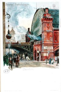 Vasútállomás a Friedrichstrasse-ban, Berlin, 1900 körül (színes litó)