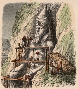 Az ókori Egyiptom: Az Abu Simbel-templom szobrának faragása, 1866 alkotó: Heinrich Leutemann
