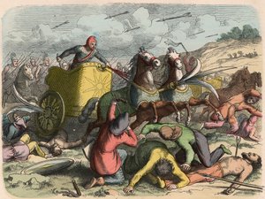 Ókori kelet, perzsa harci kocsi csata közben alkotó: Heinrich Leutemann
