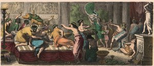 Az ókori Róma: bankett gladiátorok előadásával alkotó: Heinrich Leutemann