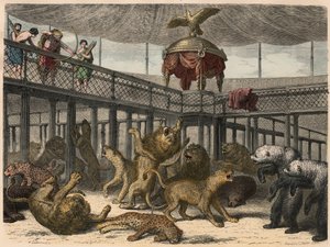 Az ókori Róma: Vadállatok leölése az amfiteátrumban a császár által, 1866 alkotó: Heinrich Leutemann