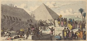 Piramisok építése az ókori Egyiptomban (színes metszet) alkotó: Heinrich Leutemann