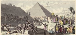 Piramisok építése az ókori Egyiptomban (színes metszet) alkotó: Heinrich Leutemann
