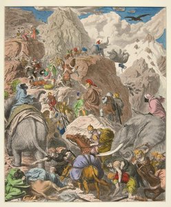 Hannibal Átkelés az Alpokon, kocsma. 1866 (kézzel színezett metszet)