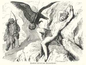 Héraklész kiszabadítja Prométheuszt (metszet) alkotó: Heinrich Leutemann