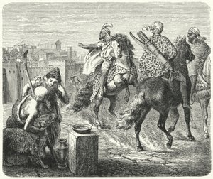 Numidiai Jugurtha elhagyja Róma korrupt városát (metszet) alkotó: Heinrich Leutemann